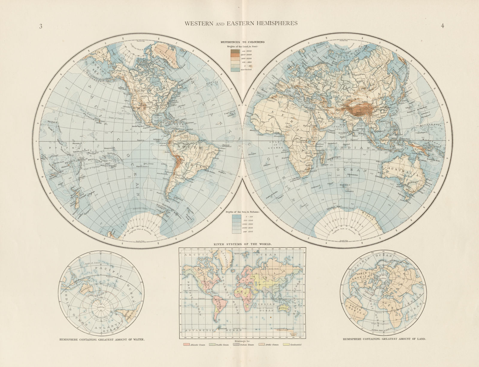 World twin hemispheres. Western and Eastern. THE TIMES 1900 old antique map